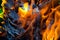 Abstract background of fire, coals, flames and twisting elements of ash