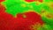 Abstract background with green red yellow floating particles with depth of field. Wave with many particles. Digital technology.