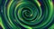 Abstract background with green swirling funnel or swirl spiral made of bright shiny metal with glow effect. Screensaver beautiful