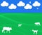 Abstract Background Illustration with Clouds, Pasture, Cattle