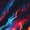 Abstract background of liquid acrylic paint in blue, red and black colors