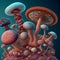Abstract background macro image of Mushroom. mushrooms close-up. Macro Photography. Biological background. Generative AI