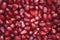 Abstract background macro photography image of fresh fruit with red shiny juicy pomegranate seeds close up