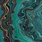 Abstract background, malachite green wavy lines with gold glitter veins, modern marbling illustration, fake creative stone texture