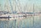 Abstract background of marina pier with boats. Pencil sketch painting style.