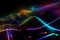 Abstract background. Multicolored neon lines and grids. AI generative
