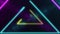 Abstract background with neon lights triangles, looped animation. Colored bright lines at blurred dark background