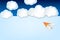 Abstract background with paper plane, clouds and blue sky