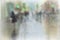 Abstract background of people hurrying down the city street in rainy day. Intentional motion blur. Concept of seasons