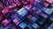 abstract background with purple neon cubes and square mosaic, futuristic technology isometric design