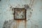 Abstract background, rusty frame on cracked, vintage wall