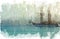 abstract background of sea with boat oil painting style photo.