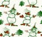 Abstract background seamless winter many snowmen in hats, mittens and shoes