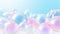 Abstract background with soft bubbles in pink and blue light. Holographic bubbles backdrop.