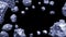 Abstract background in the space with cold silver blue asteroids. Copyspace empthy area. Can be used as a decorative greeting grun