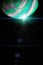 Abstract background space. Globe planet earth in galaxy universe with abstract sun on black background. Comet, asteroid