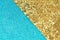 abstract background and texture of blue shiny material and gold shiny with large glitter background