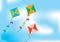 Abstract background with three colour kites