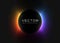 Abstract background with vivid neon colorful light behind the black circle. Eclipse concept. Design of banner, poster