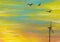 Abstract background with windmill and birds drawing by pastel