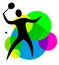 Abstract Badminton player with coloured circles