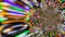 Abstract ball rainbow color rolling look like two peacock spider mirror reflection move fusion