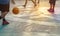Abstract basketball players in the park, pastel and blur concept