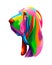 Abstract Basset Hound head portrait, Bloodhound head portrait from multicolored paints. Dog muzzle