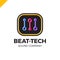 Abstract beat tech equalizer music logo box design in vector.