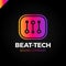 Abstract beat tech equalizer music logo box design in vector.