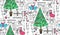 Abstract beautiful artistic graphic multicolor lovely holiday new year doodles pattern Christmas tree, presents, fireworks vector