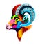 Abstract bighorn sheep head portrait, mountain sheep from multicolored paints. Colored drawing