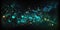 Abstract bioluminescent underwater fantasy. Glowing lights. Dreamy seascape. 3D stars, plants, fish, space, reef design.