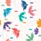 Abstract bird cloud cut out shapes. Vector pattern seamless background. Hand drawn matisse style collage graphic illustration