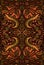 Abstract bizarre ornamental stylish card orange khaki burgundy brown dark color.