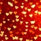 Abstract black falling hearts on bright gold yellow distressed brush strokes hand drawn red background Valentine`s Day