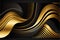 Abstract black and gold background with wavy lines. (Ai generated)