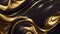 Abstract black and gold shiny wallpaper. Dark wavy texture with golden details. Background with curvy organics shapes. 3D