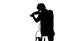 abstract black shadow worker man holding electric drill working on stair. Silhouette carpenter professional use equipment interior