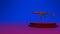 Abstract black weapon machine gun on a podium on a blue background. Red light. The concept of patriotism and unity. The concept of