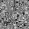 Abstract Black And White Doodle Background With Organic Shapes And Bold Patterns