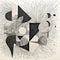 Abstract Black And White Drawing With Intricate Shapes And Kinetic Composition