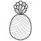 Abstract black and white pineapple and patterned foliage. Isolated stylized contour summer fruit. Single tropical doodle for color