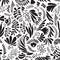 Abstract black and white repeatable seamless pattern, floral abstract elements on white background in beautiful pattern