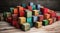 Abstract block stack wooden 3d cubes, colorful wood texture for backdrop