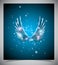 Abstract blue background with glass wings.