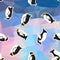 Abstract blue crystal ice background with penguin. seamless pattern, use as a surface texture