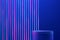 Abstract blue cylinder podium. Sci-fi blue abstract room concept, vertical glowing neon lighting. For product display