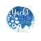 Abstract blue emblem for yacht club. Bright watercolor painting. Isolated hand drawn vector design for advertising