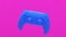 Abstract blue game joystick on pink textured background. Chaotic camera movement, parallax effect. The gamepad is spinning.